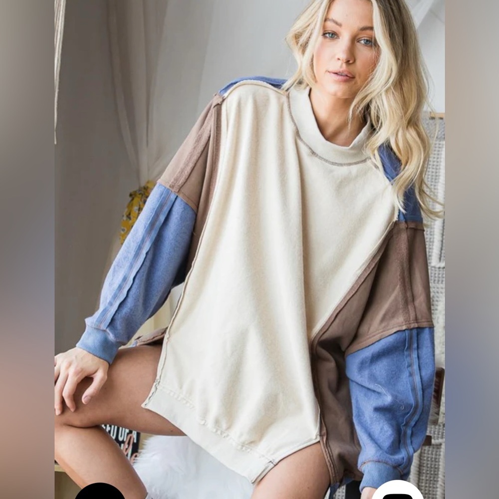New Oli & Hali Color Block Loose Fjt Oversized Knit Top